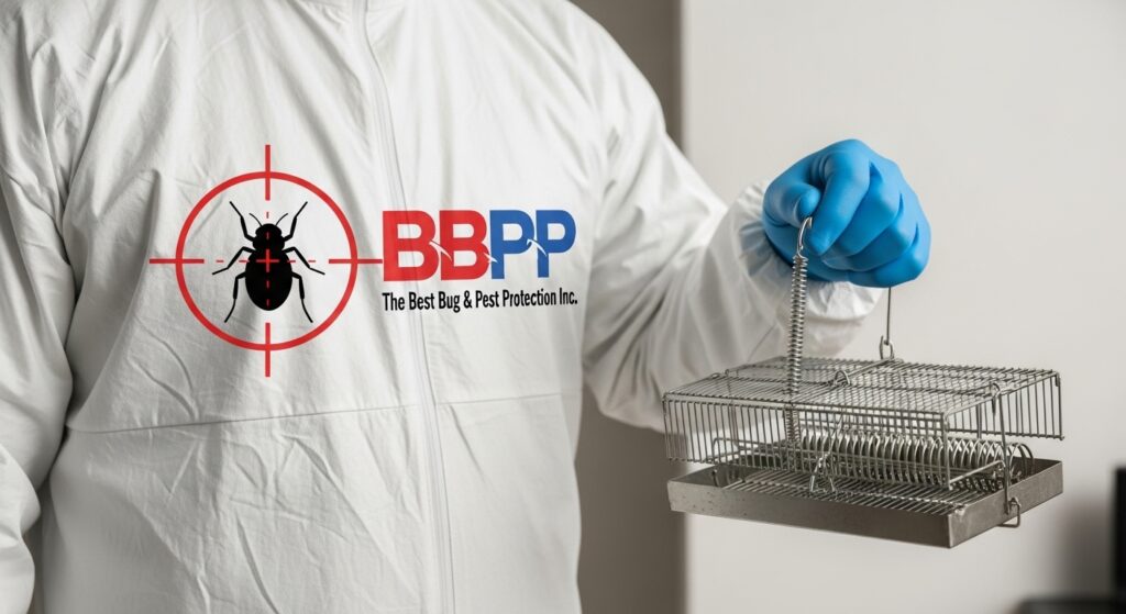 BBPP pest control technician handling mouse traps in home